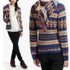 Sparrow for Anthropologie Fair Isle zip front Mohawk cardigan with hood